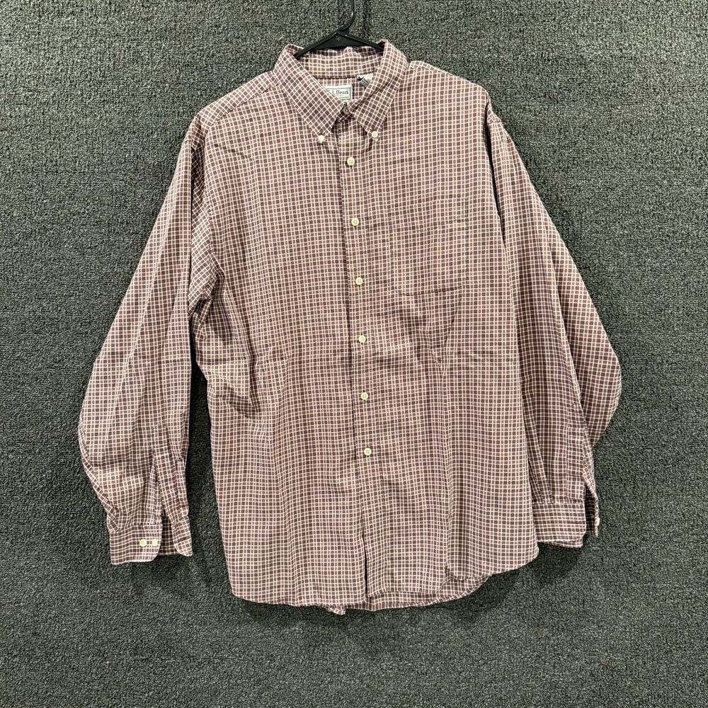 L.L. Bean Mens Large Regular Fit Check Long Sleeve Button Down Shirt Casual